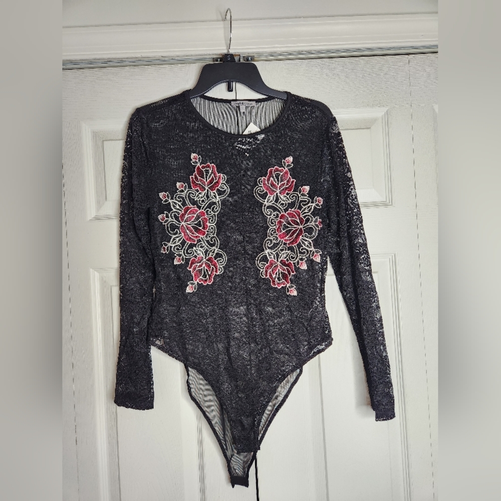 Black, fun, rose design, bodysuit
